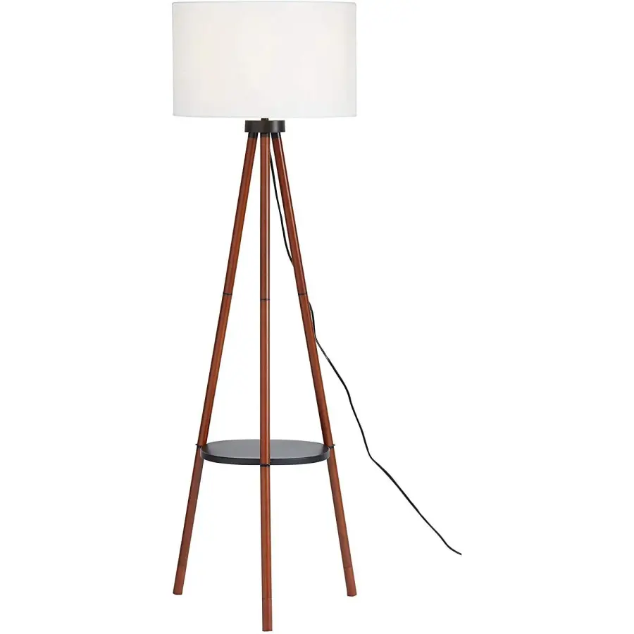 Tripod Shelf Floor Lamp with Walnut Finish - Image 3