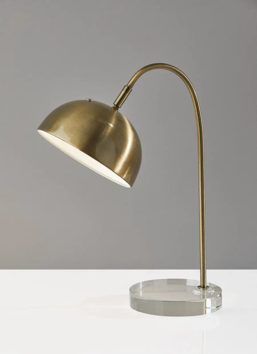 Vintage Art Deco Task Lamp with Geometric Brass Dome Shade - Image 1