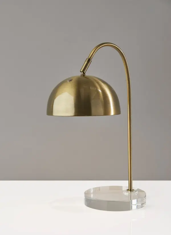 Vintage Art Deco Task Lamp with Geometric Brass Dome Shade - Image 2