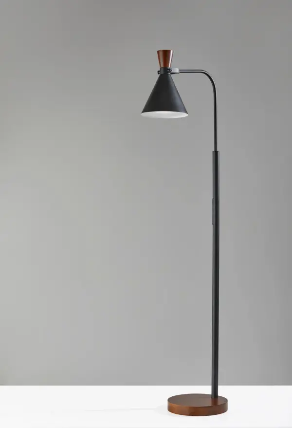 LED Task Floor Lamp - Black & Walnut - Image 3