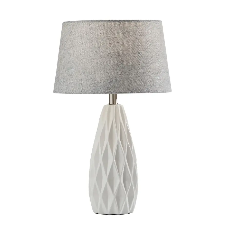 Modern Geometric Table Lamp Set with Textured Fabric Shades - Image 1