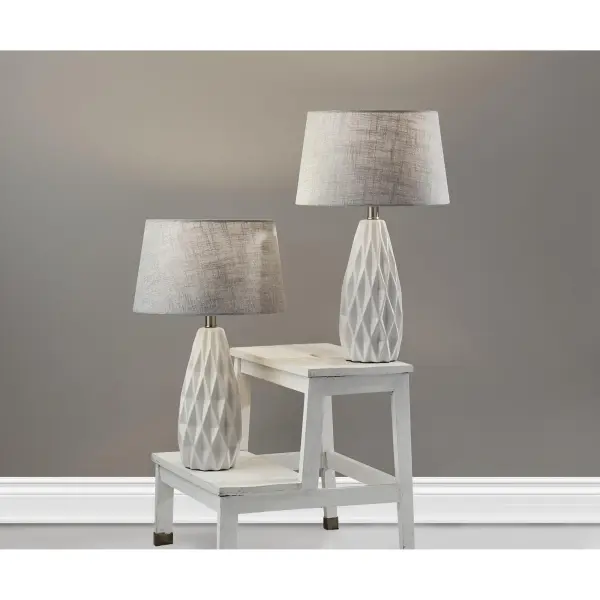 Modern Geometric Table Lamp Set with Textured Fabric Shades - Image 3