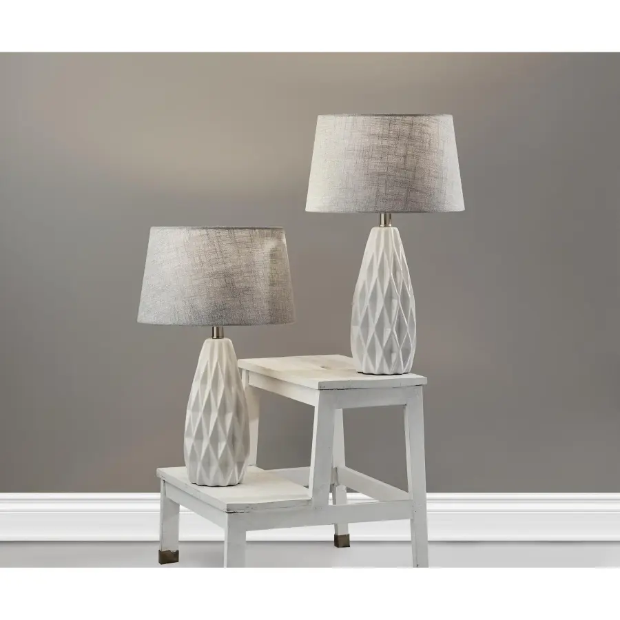 Modern Geometric Table Lamp Set with Textured Fabric Shades - Image 3