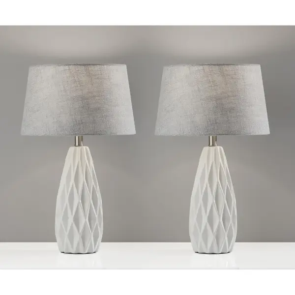Modern Geometric Table Lamp Set with Textured Fabric Shades - Image 4