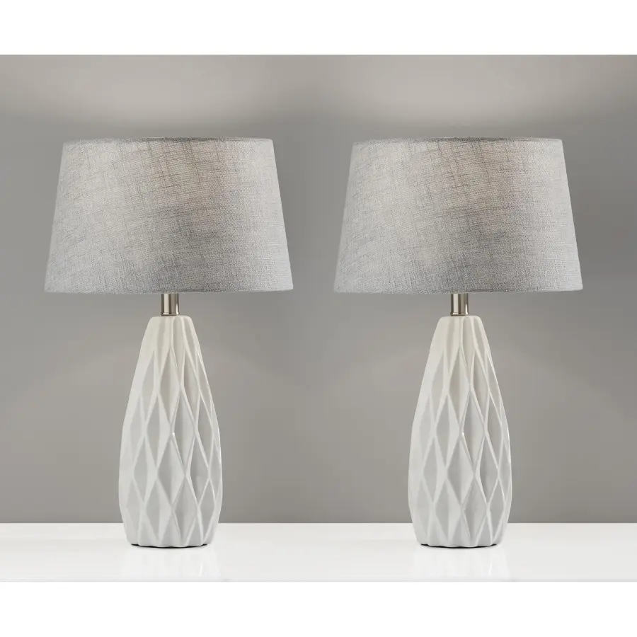 Modern Geometric Table Lamp Set with Textured Fabric Shades - Image 4