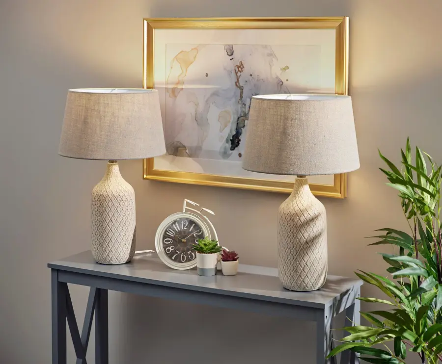 Textured Ceramic Lamps with Coastal-Inspired Diamond Pattern - Image 2