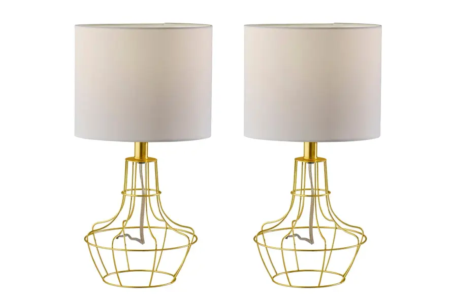 Contemporary Cage-Style Table Lamps with Warm Brass Finish - Image 1
