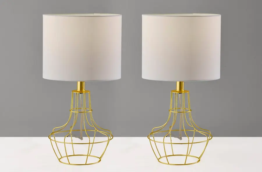 Contemporary Cage-Style Table Lamps with Warm Brass Finish - Image 3