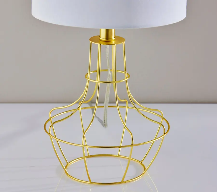 Contemporary Cage-Style Table Lamps with Warm Brass Finish - Image 5