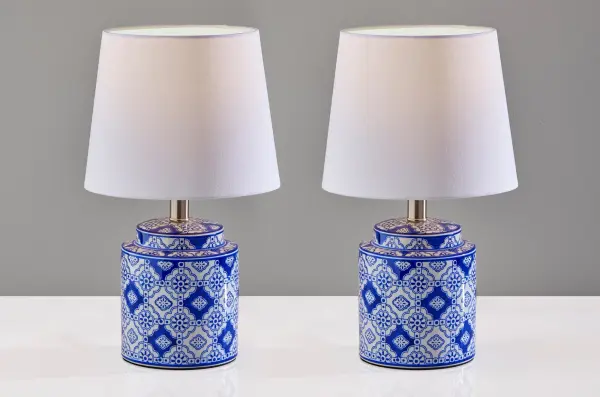 Charming Blue & White Ceramic Lamp Pair with Timeless Appeal - Image 3