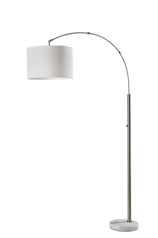 The Rigley Arc Lamp combines contemporary elegance with practical functionality. Its brushed steel finish and white marble base create a luxurious focal point, while the 50-inch reach provides versatile lighting coverage for reading nooks, seating areas, or workspaces.