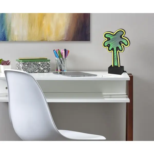 This playful neon palm tree lamp combines retro aesthetics with modern functionality, featuring multiple lighting modes and dual power options. Perfect for adding personality to bedrooms, offices, or entertainment spaces. - alternate view