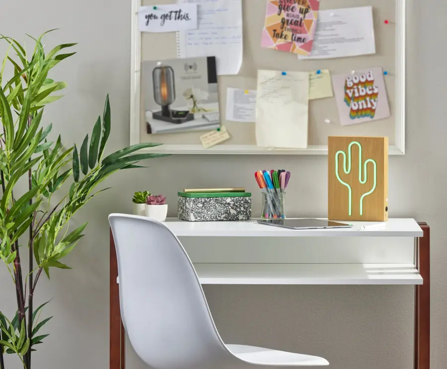 Wood Framed Neon Cactus Lamp - Image 2