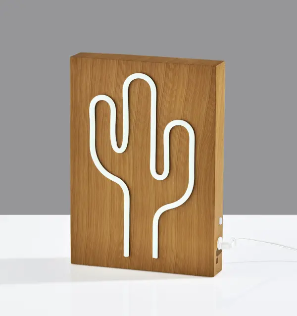 Wood Framed Neon Cactus Lamp - Image 4
