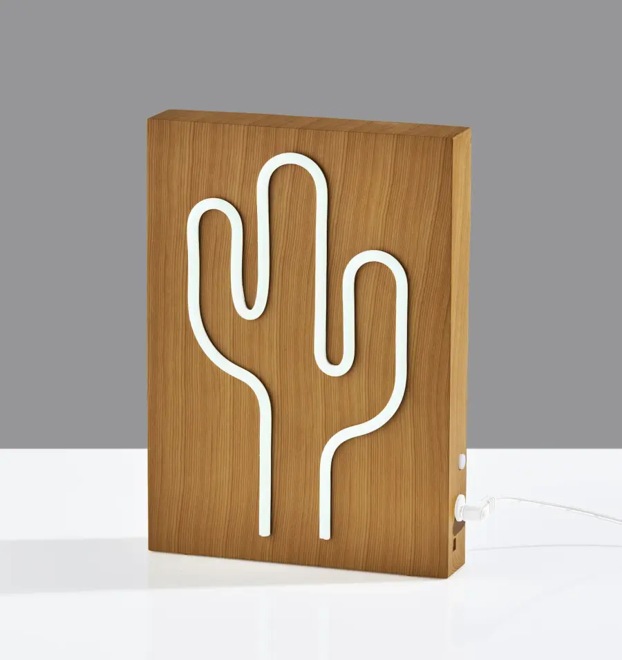 Wood Framed Neon Cactus Lamp - Image 4