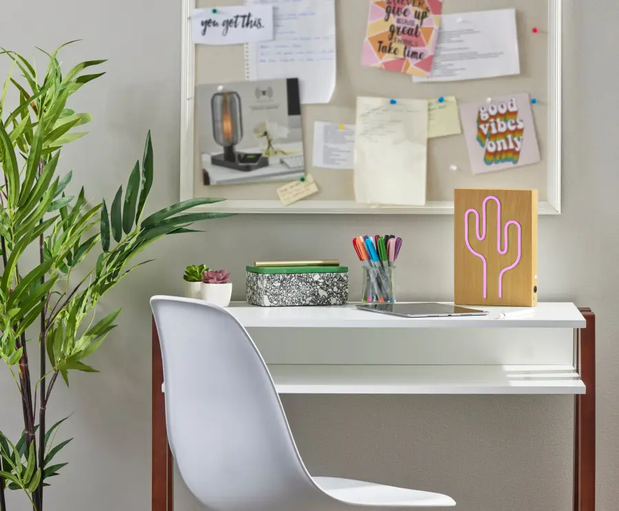 Wood Framed Neon Cactus Lamp - Image 5