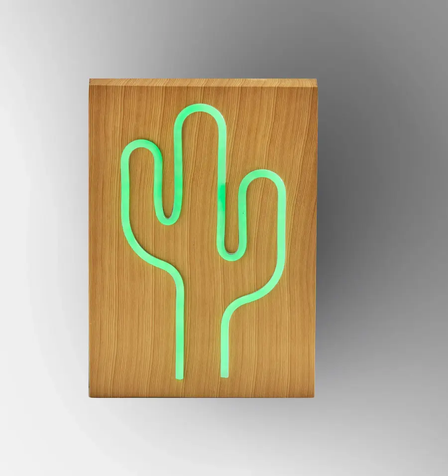 Wood Framed Neon Cactus Lamp - Image 10