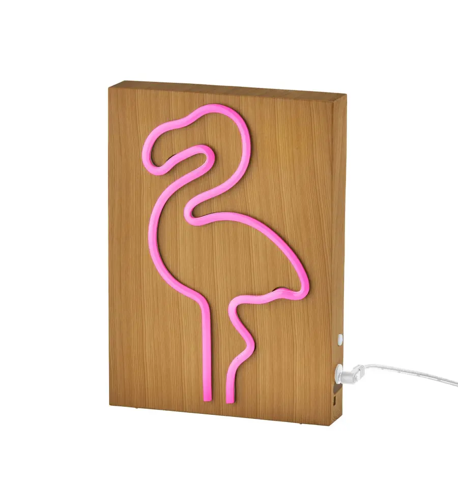 Wood Framed Neon Flamingo Lamp - Image 1