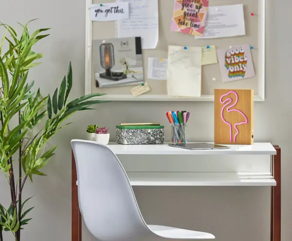 Wood Framed Neon Flamingo Lamp - Image 2