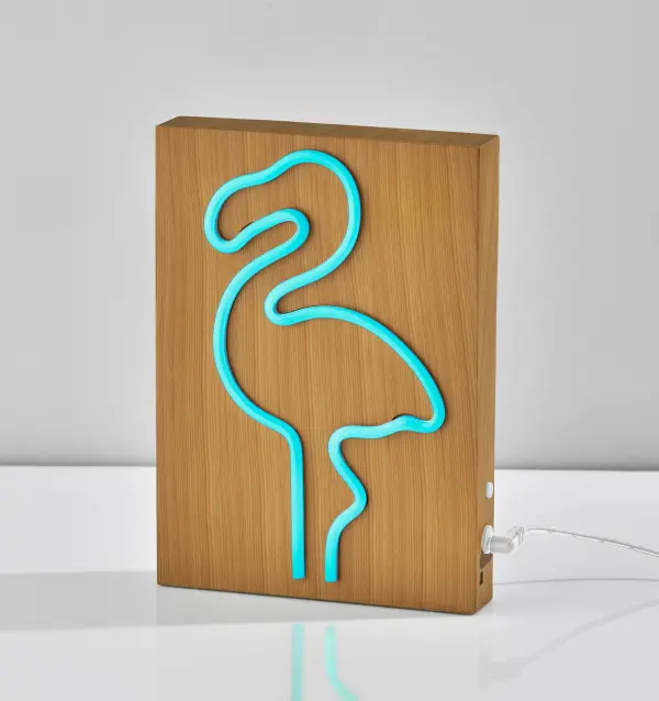 Wood Framed Neon Flamingo Lamp - Image 4