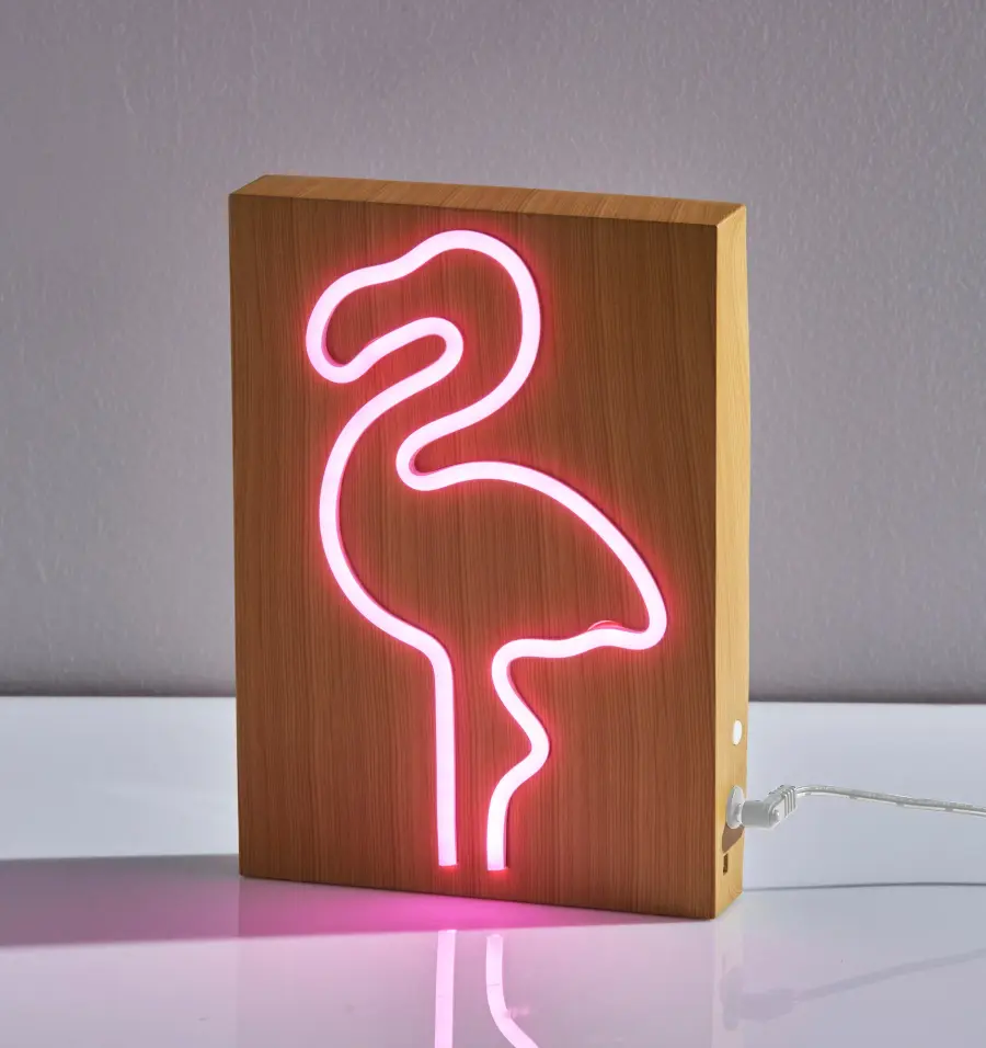Wood Framed Neon Flamingo Lamp - Image 5