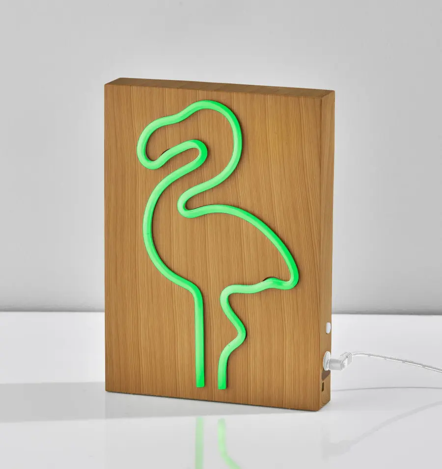 Wood Framed Neon Flamingo Lamp - Image 6