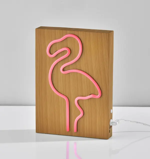 Wood Framed Neon Flamingo Lamp - Image 7