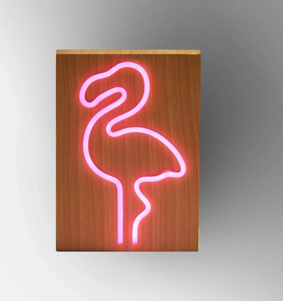 Wood Framed Neon Flamingo Lamp - Image 9