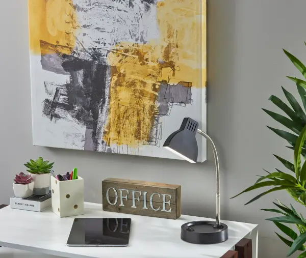 The Slender LED Desk Lamp combines modern aesthetics with practical functionality. Its adjustable gooseneck arm and integrated 4W LED provide focused, energy-efficient lighting perfect for work or study. - alternate view