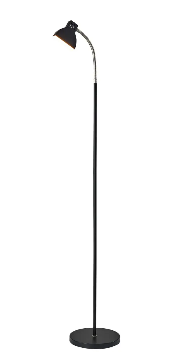 The Slender LED Floor Lamp combines contemporary black and brushed steel styling with practical functionality. Its adjustable gooseneck arm and integrated 4W LED make it ideal for reading nooks, home offices, and study areas.