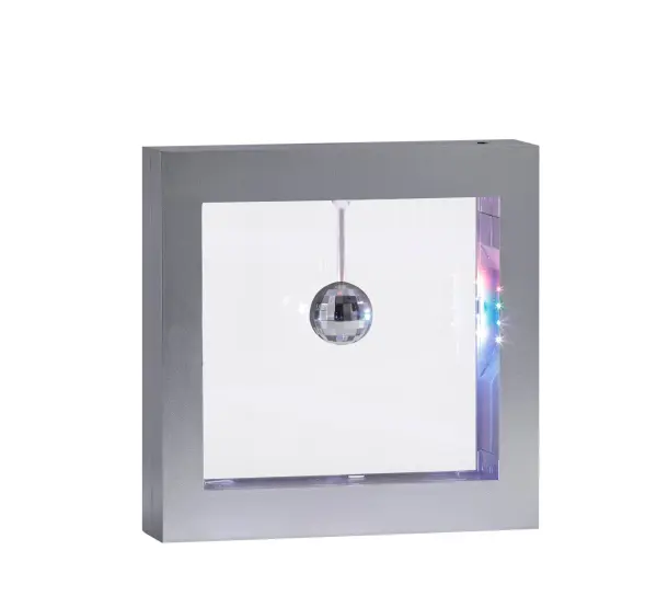 This unique disco ball light box brings party vibes to any room with its spinning mirror ball that reflects colorful LED light. Compact and versatile, it can sit on a desk or mount on the wall, making it ideal for dorm rooms, bedrooms, and small apartments.