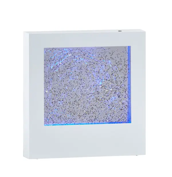 This unique decorative light box features flowing glitter and continuously changing LED colors, perfect for adding personality to dorm rooms, bedrooms, or apartments. Versatile power options include battery or plug-in operation.