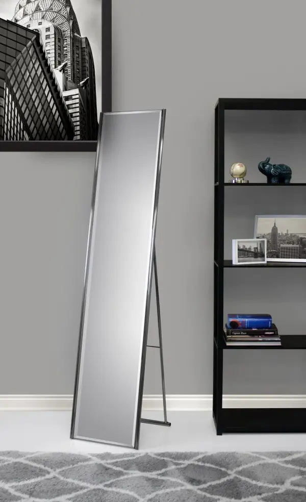 Space-Saving Full-Length Mirror with Elegant Champagne Steel Frame - Image 2