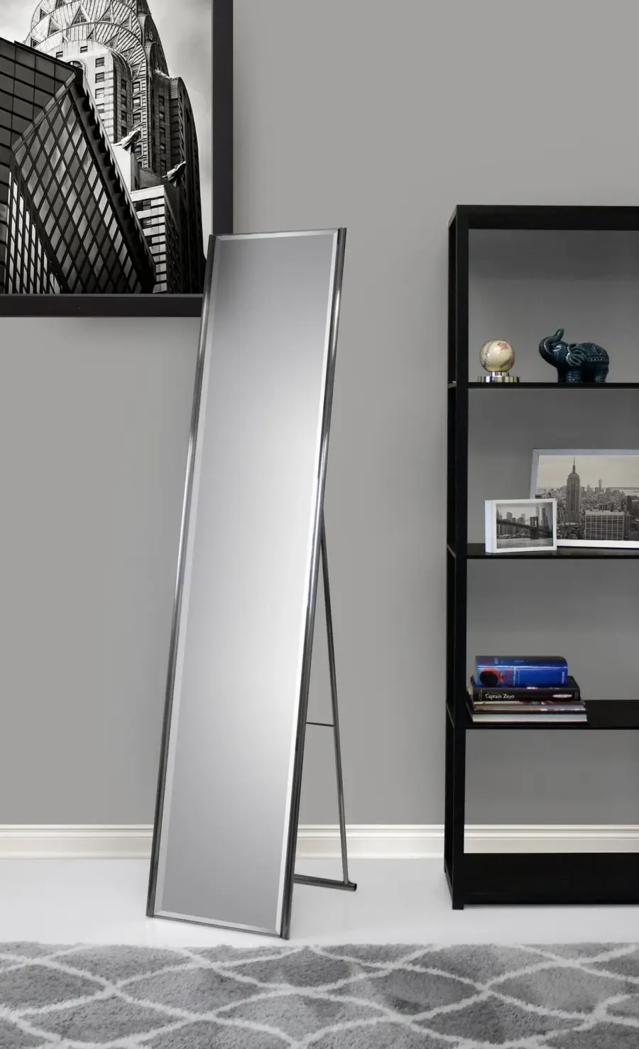 Space-Saving Full-Length Mirror with Elegant Champagne Steel Frame - Image 2