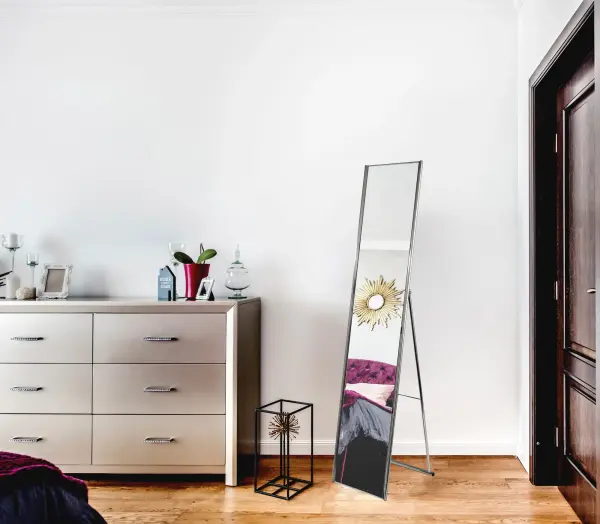 Space-Saving Full-Length Mirror with Elegant Champagne Steel Frame - Image 3