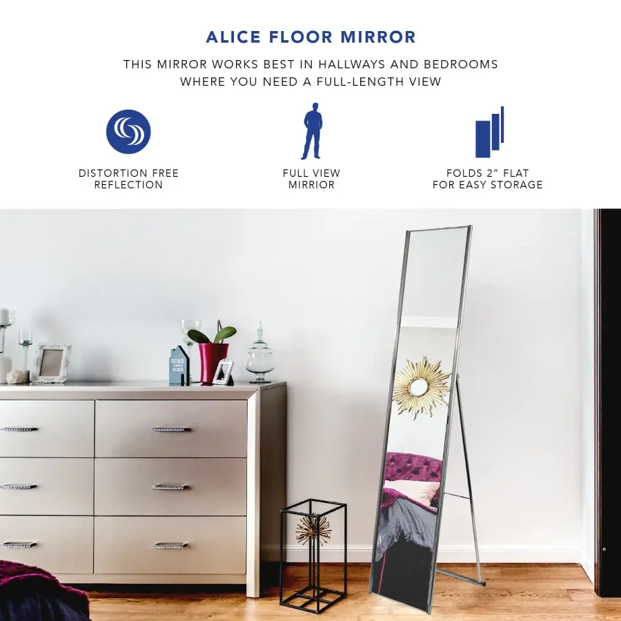 Space-Saving Full-Length Mirror with Elegant Champagne Steel Frame - Image 5