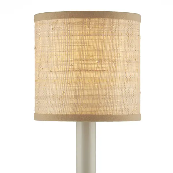 This petite grasscloth shade brings organic texture and warmth with its finely hand-woven construction. The natural material features subtle knots that showcase authentic artisanal craftsmanship, while the delicate weave reads almost like linen.