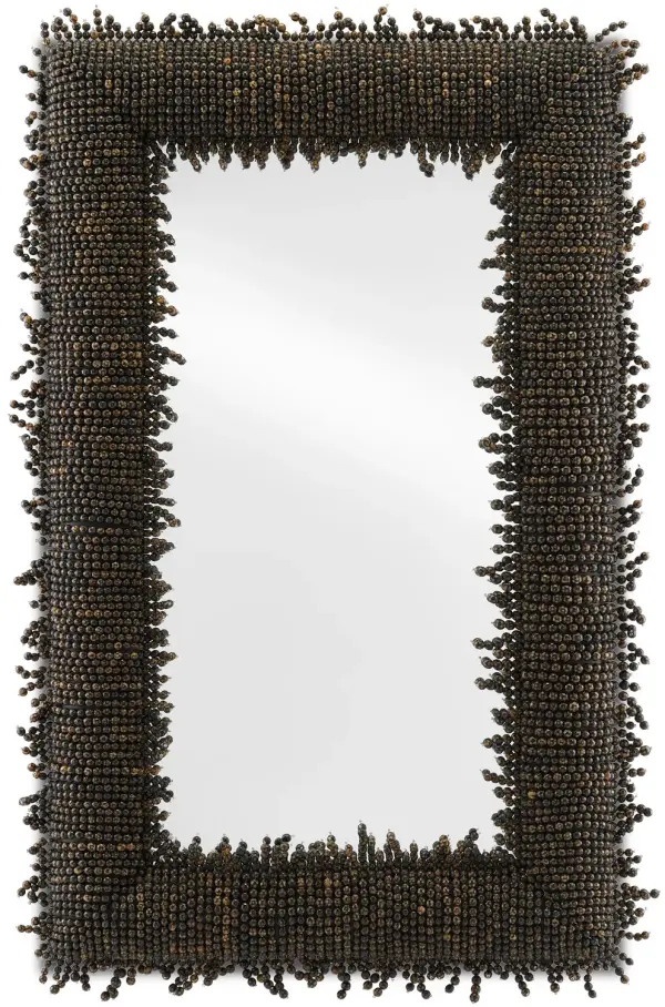 The Pasay Mirror brings artisanal texture and coastal charm with its distinctive strung Buri bead frame. The handcrafted beads extend beyond the mirror's edge, creating dimensional interest and organic movement.