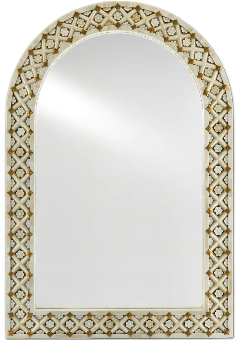 Ellaria Rectangular Mirror in Natural Bone and Brass