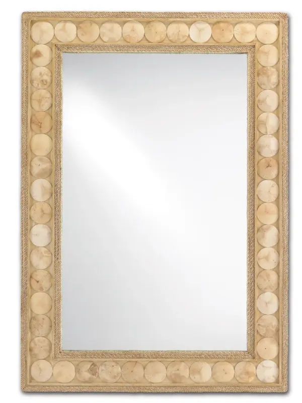 The Buko Mirror brings subtle nautical elegance through its abaca rope detailing and coco shell disc accents. At 35.5" x 50.5", it makes a statement without overwhelming spaces, blending coastal charm with refined design.