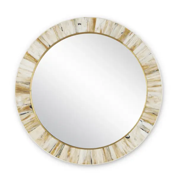 The Niva Mirror combines artisanal craftsmanship with sophisticated design. Its composite frame mimics natural horn beautifully, while brass detailing adds warmth. The cream exterior finish creates a soft, refined aesthetic.