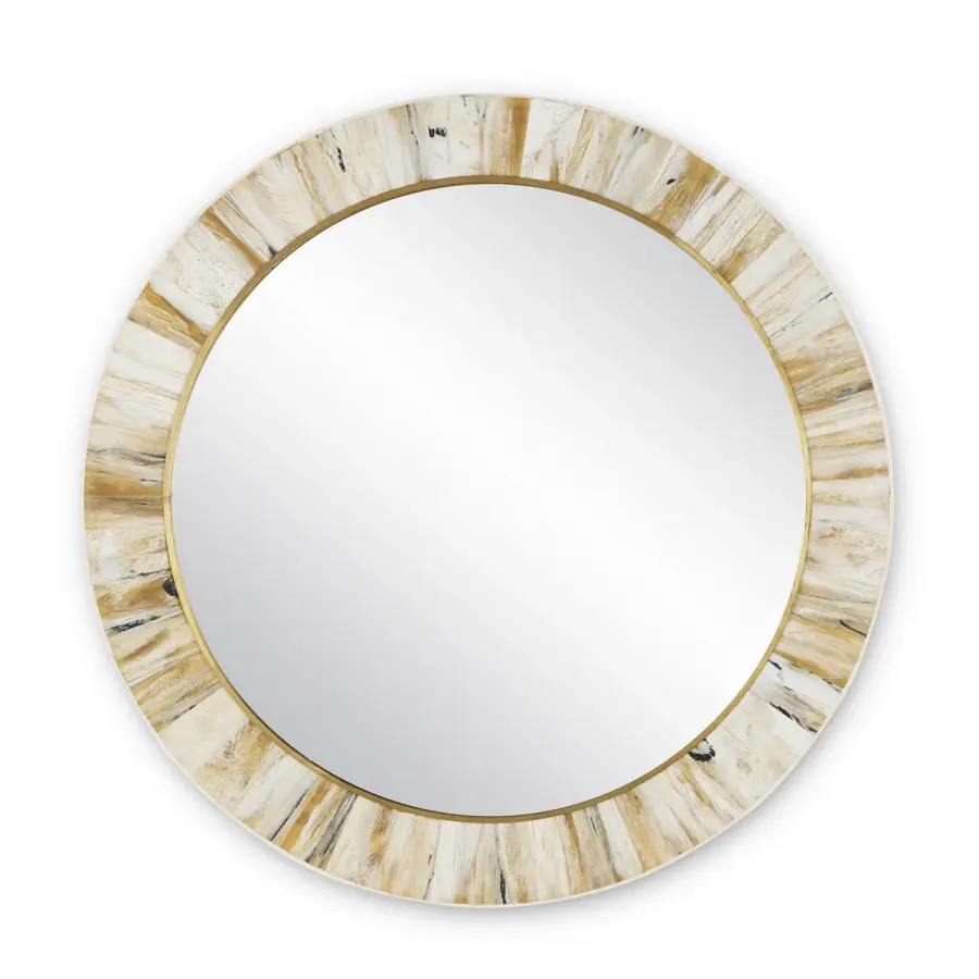 Niva Round Mirror in Cream/Brass