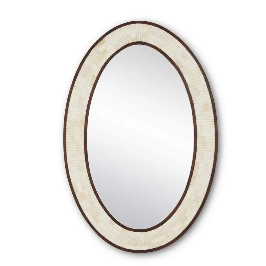 Andar Oval Mirror in Natural Bone & Dark Walnut