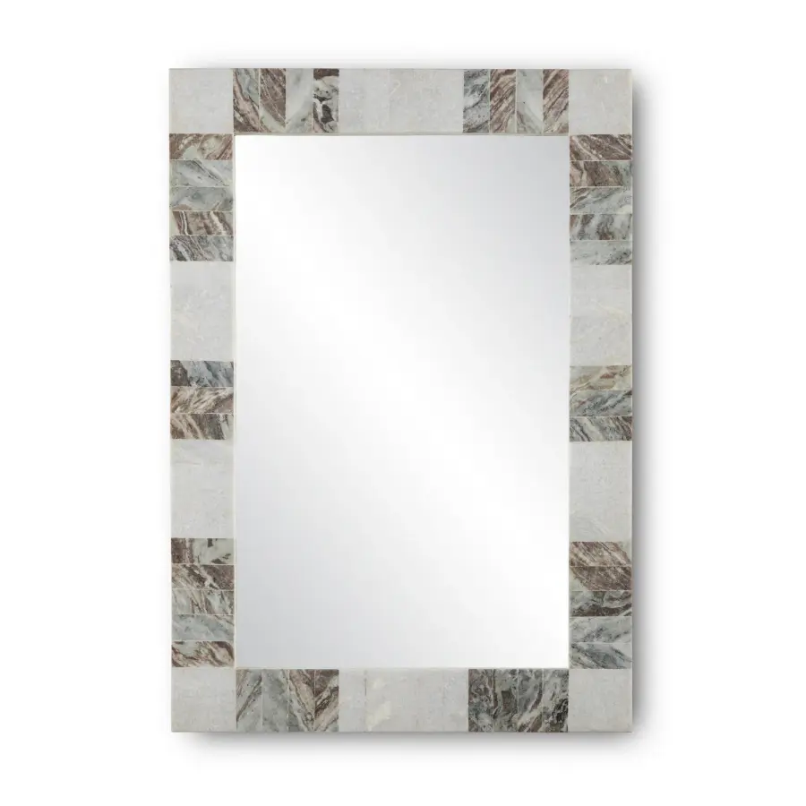 Elena Rectangular Mirror in White/Brown Marble