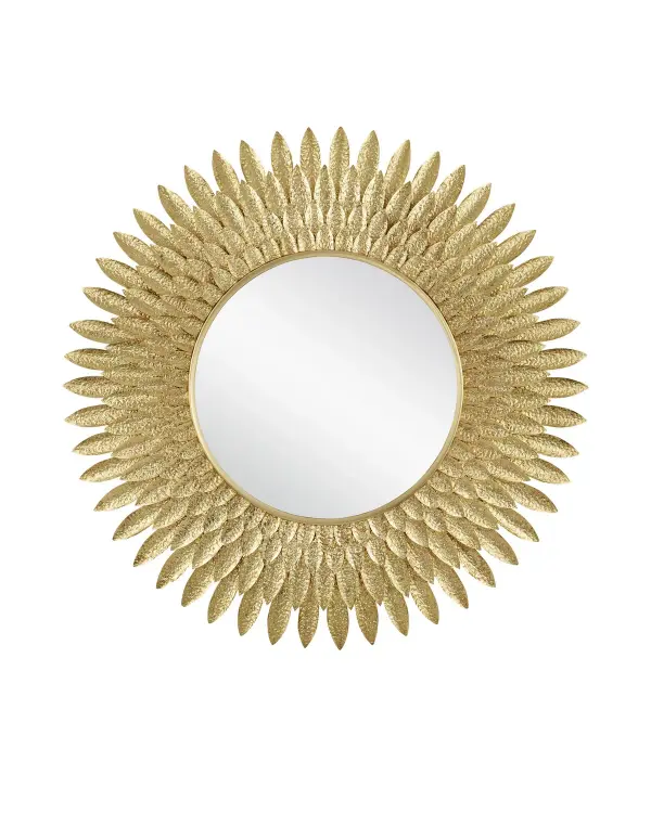 Plume Round Mirror in Brass