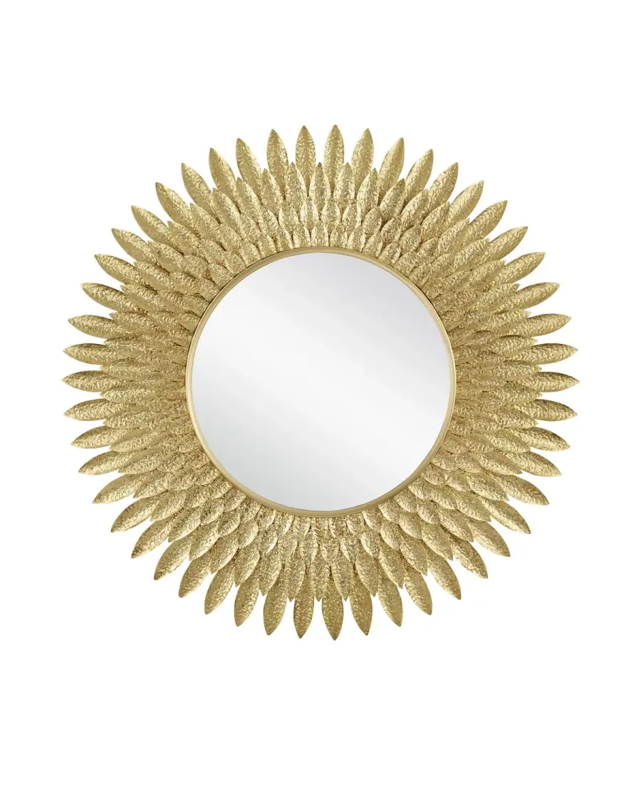 Plume Round Mirror in Brass