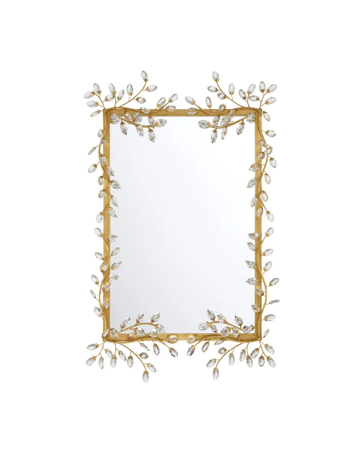 Forget-Me-Not Rectangular Mirror in Clear Crystal and Chinois Gold Leaf