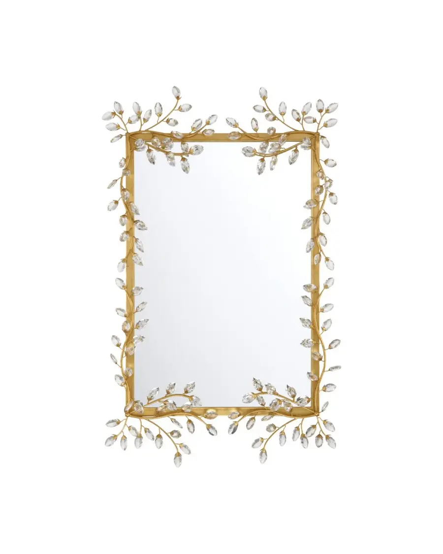 Forget-Me-Not Rectangular Mirror in Clear Crystal and Chinois Gold Leaf