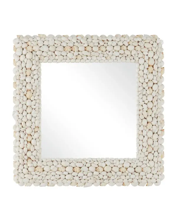 The Piddock Square Mirror brings organic coastal charm through its handcrafted white seashell frame. Each shell varies in size and shape, creating unique textural interest. Perfect for creating gallery wall arrangements or as a standalone accent.