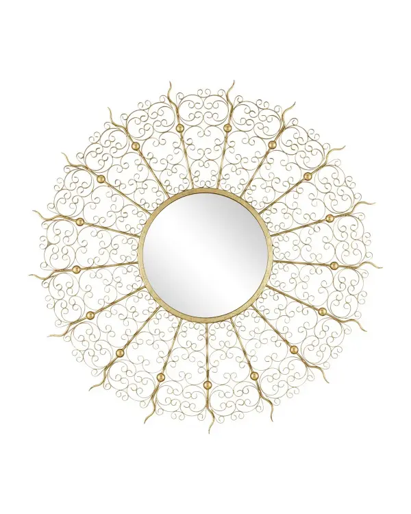 The Levain Mirror transforms any wall into a focal point with its ornate iron scrollwork radiating from a convex center mirror. The gold leaf finish and vintage gate-inspired design bring Old World elegance to traditional and eclectic interiors.